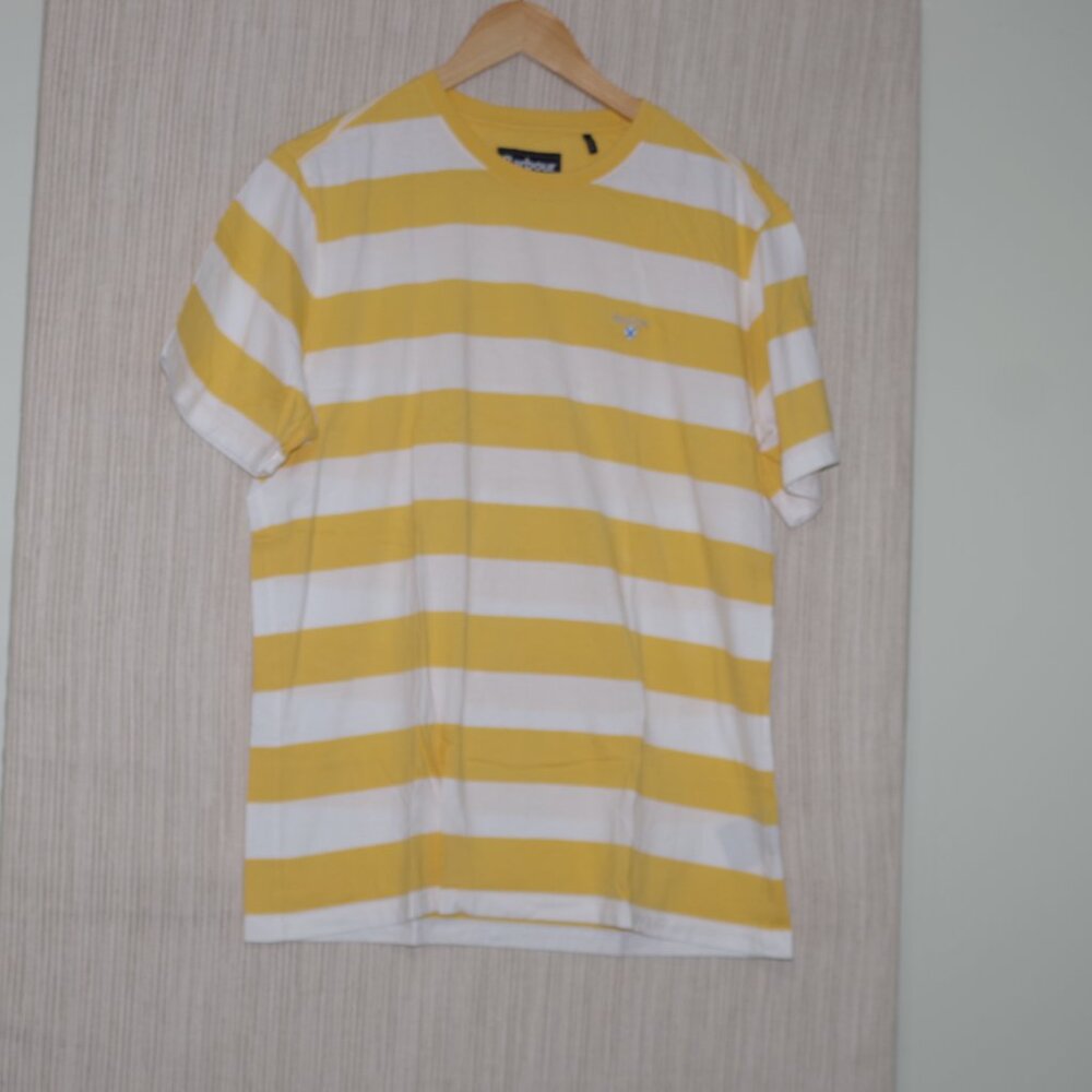 Barbour Rokeby Striped Yellow White  Cotton Short Sleeve T-shirt Men size:L